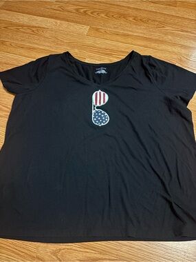Lane Bryant Black Women’s T-Shirt with American Flag Sunglasses Graphic 22/24